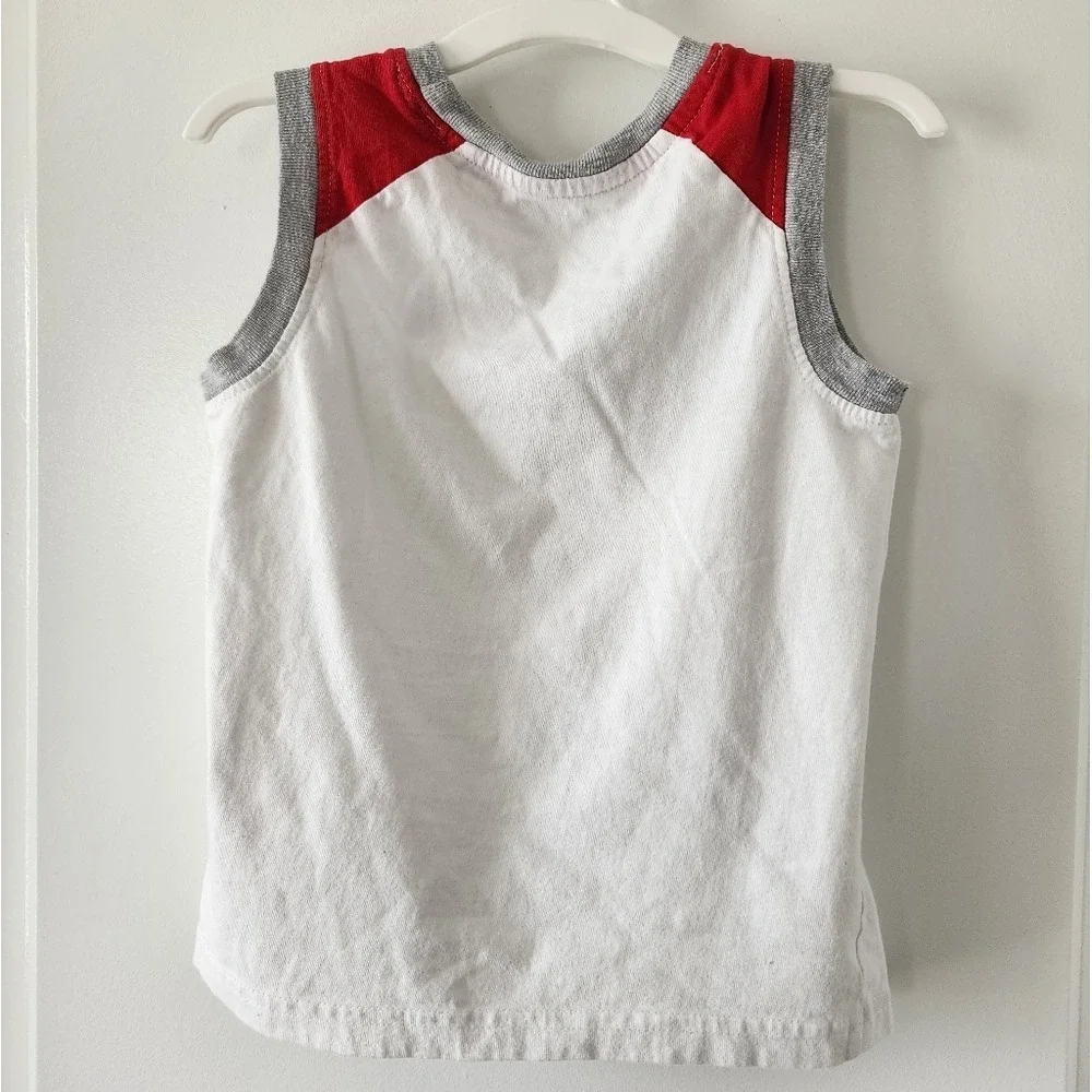 Kid sz 4T White Red Grey Colorblock Sleeveless Muscle Tank Top Sporty Summer Tee - Picture 8 of 10